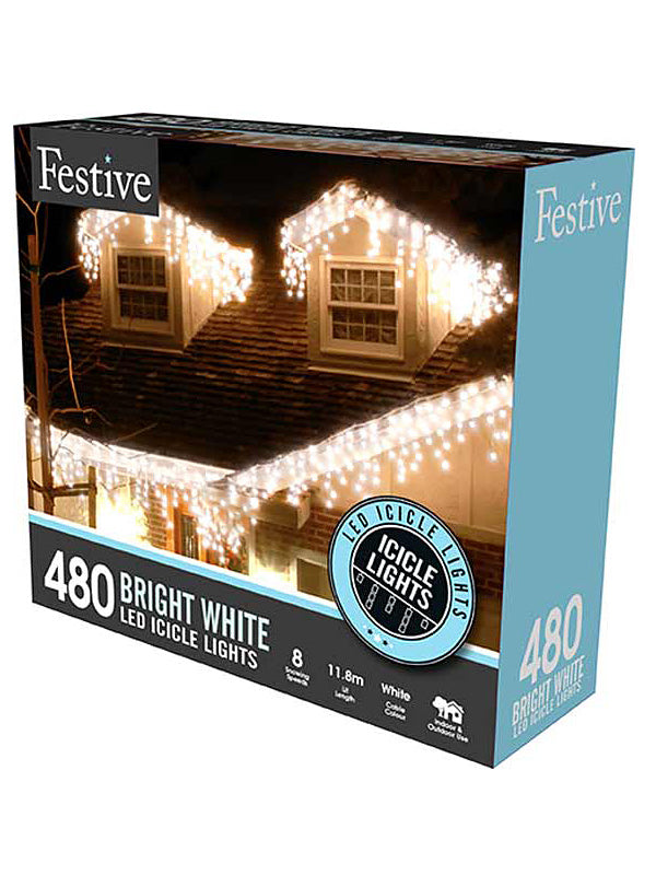 480 LED Snowing Icicle Christmas Lights - White 