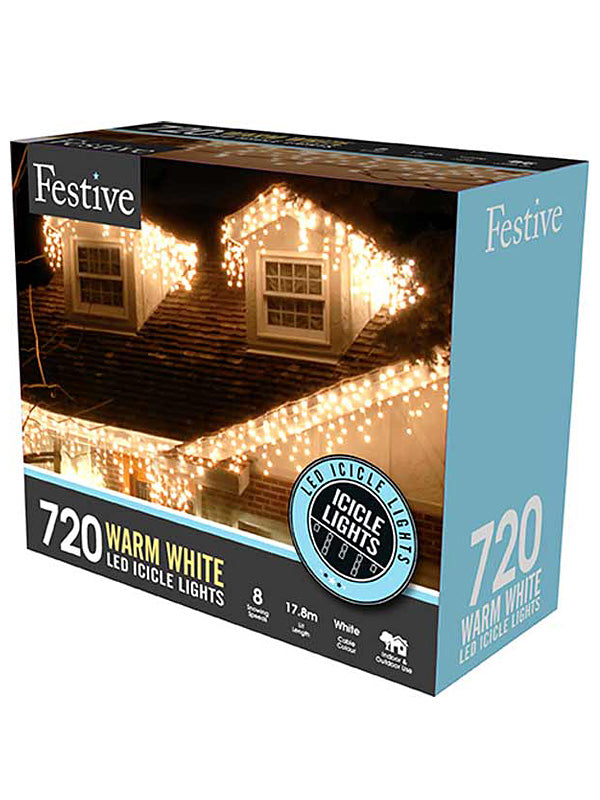 720 LED Snowing Icicle Christmas  Lights - Warm White