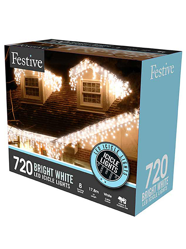 720 LED Snowing Icicle Christmas Lights - White