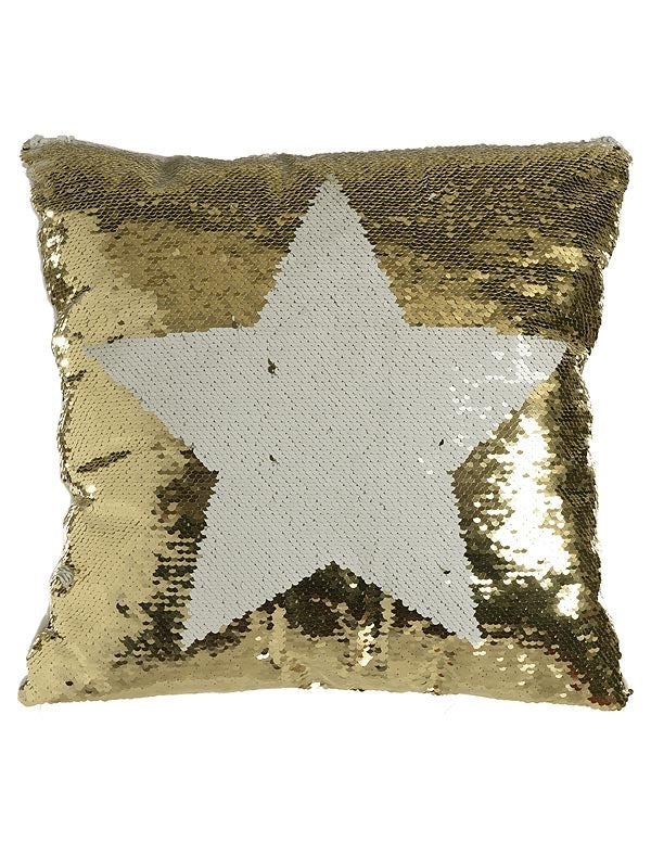 38 x 38cm White And Gold Sequin Star Cushion