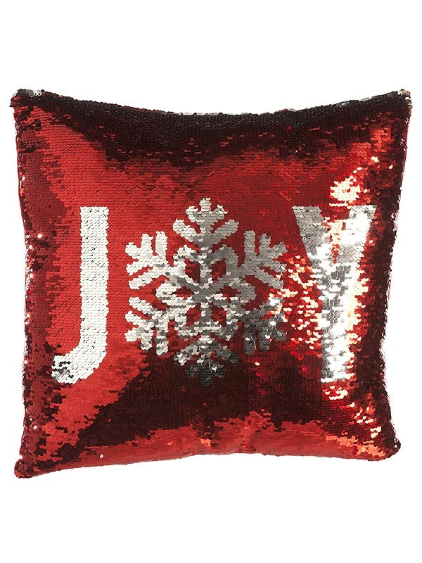 38 x 38cm Red And Silver Sequin Joy Cushion