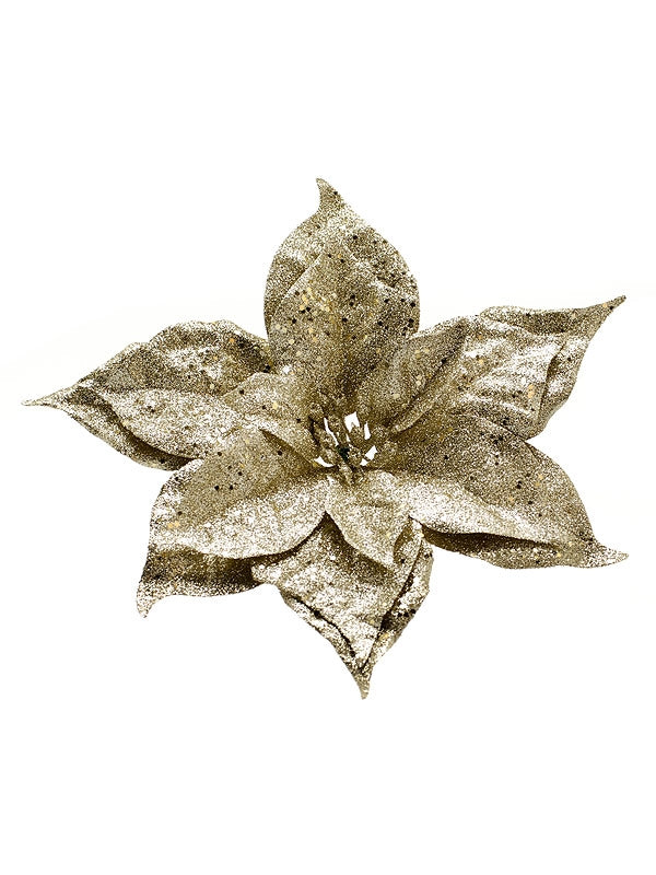 27cm Champagne Gold 3 Layer Poinsettia with Clip