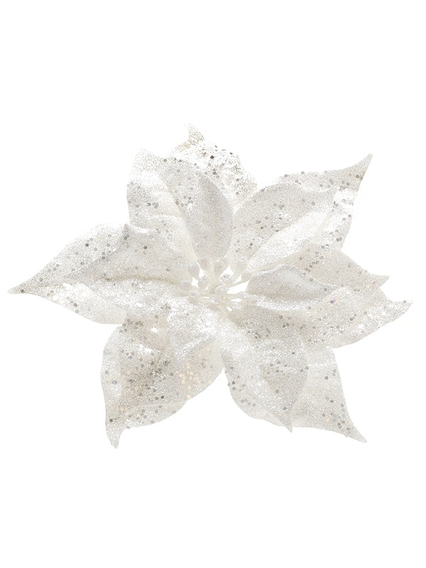 27cm White 3 Layer Poinsettia with Clip