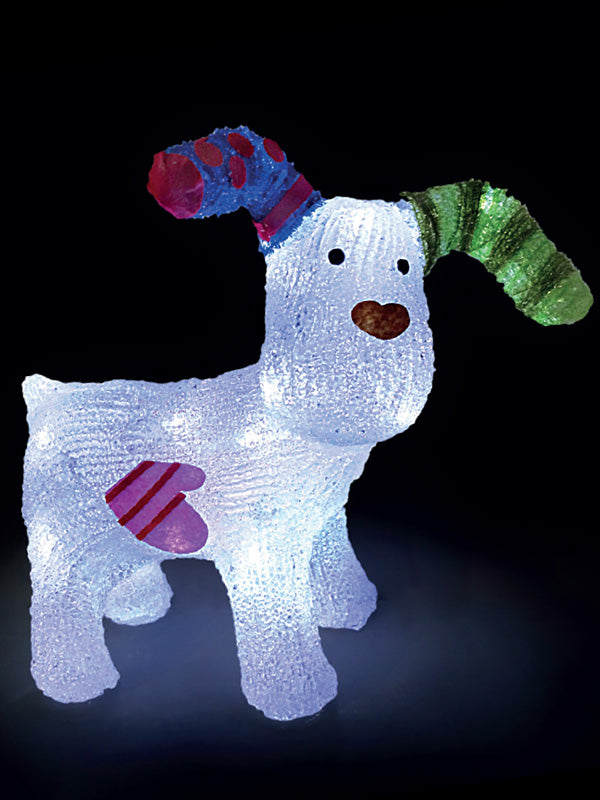 31cm Battery Operated Acrylic Snowdog with 24 White LEDs