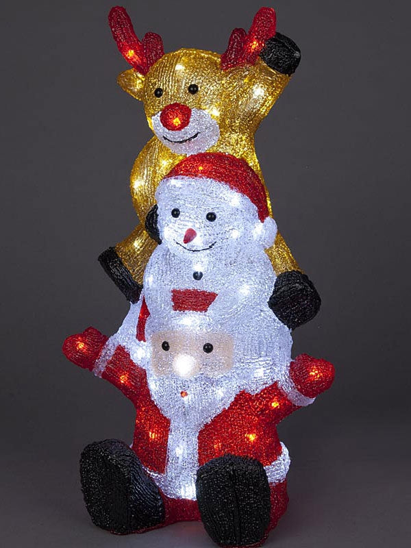 59cm Santa-Snowman-Reindeer Tower with 60 Ice White LEDs